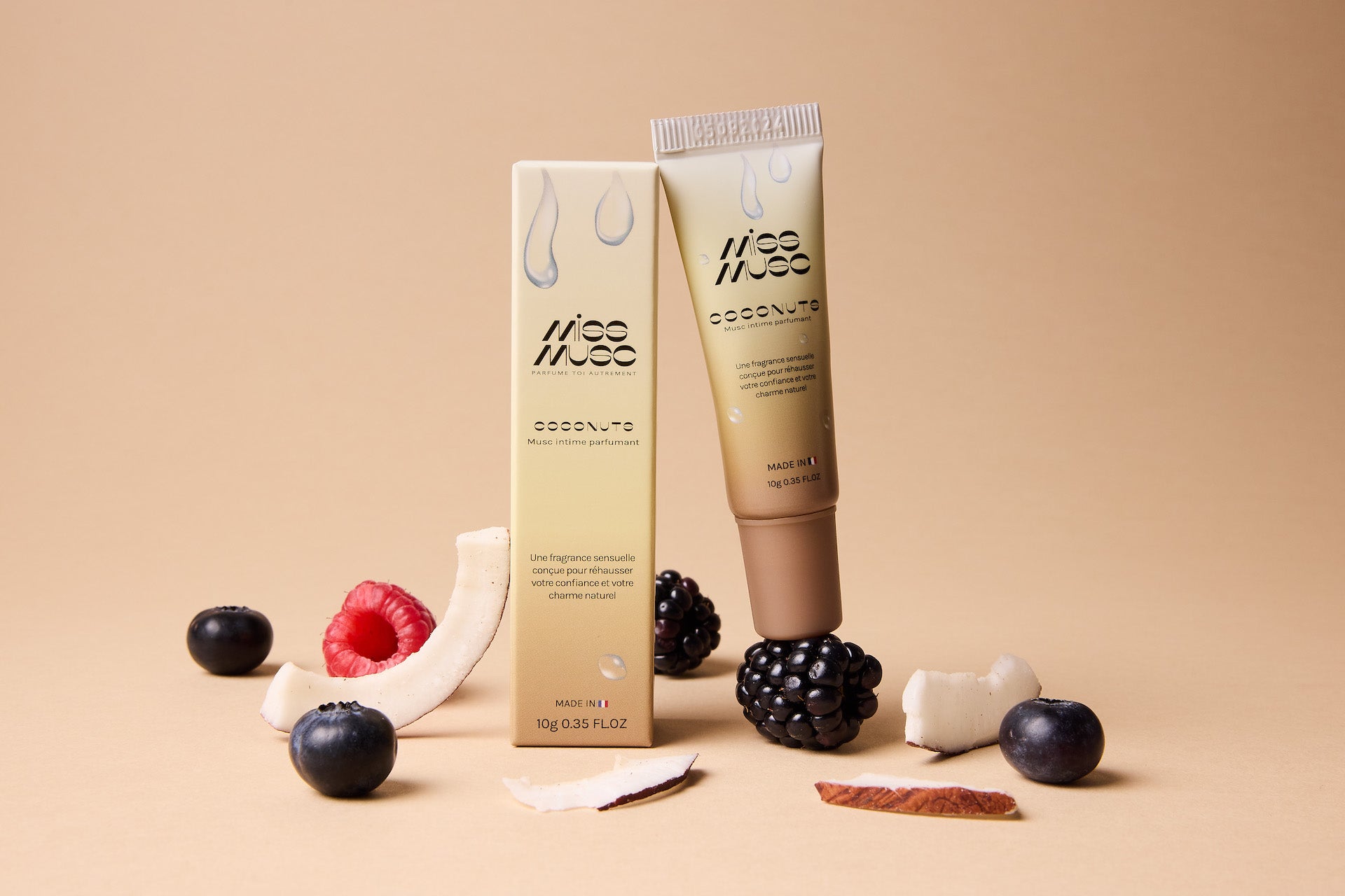 Musc tahara intime Miss Musc à la senteur coco et fruits rouges, une alliance gourmande et exotique pour une hygiène féminine douce et parfumée. 🍓🥥✨